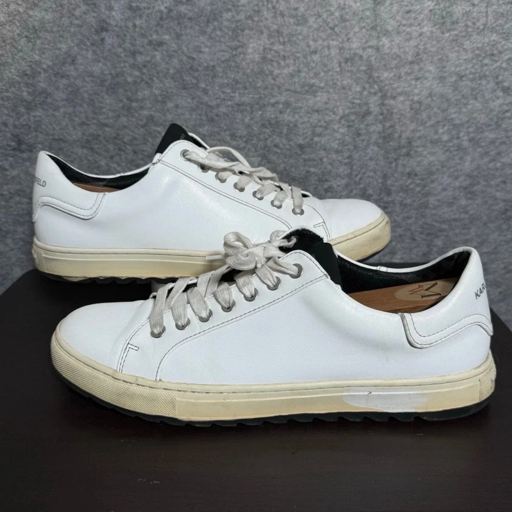 Karl Lagerfeld Paris Sneakers Mens 10.5 (L) Logo Leather White Solid